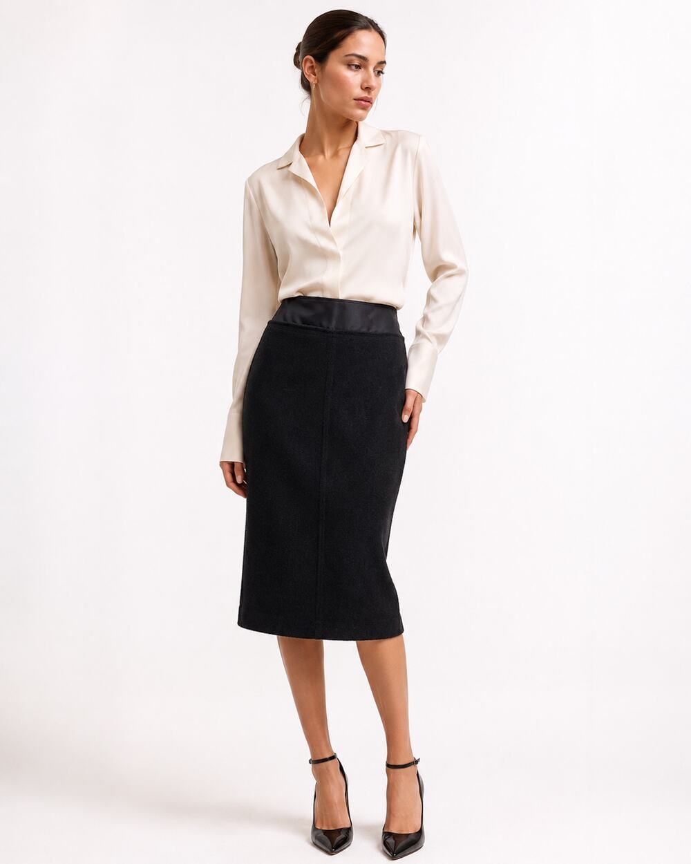 Y2K Prada Charcoal Wool Blend Pencil Skirt Italy 42 | W 28"